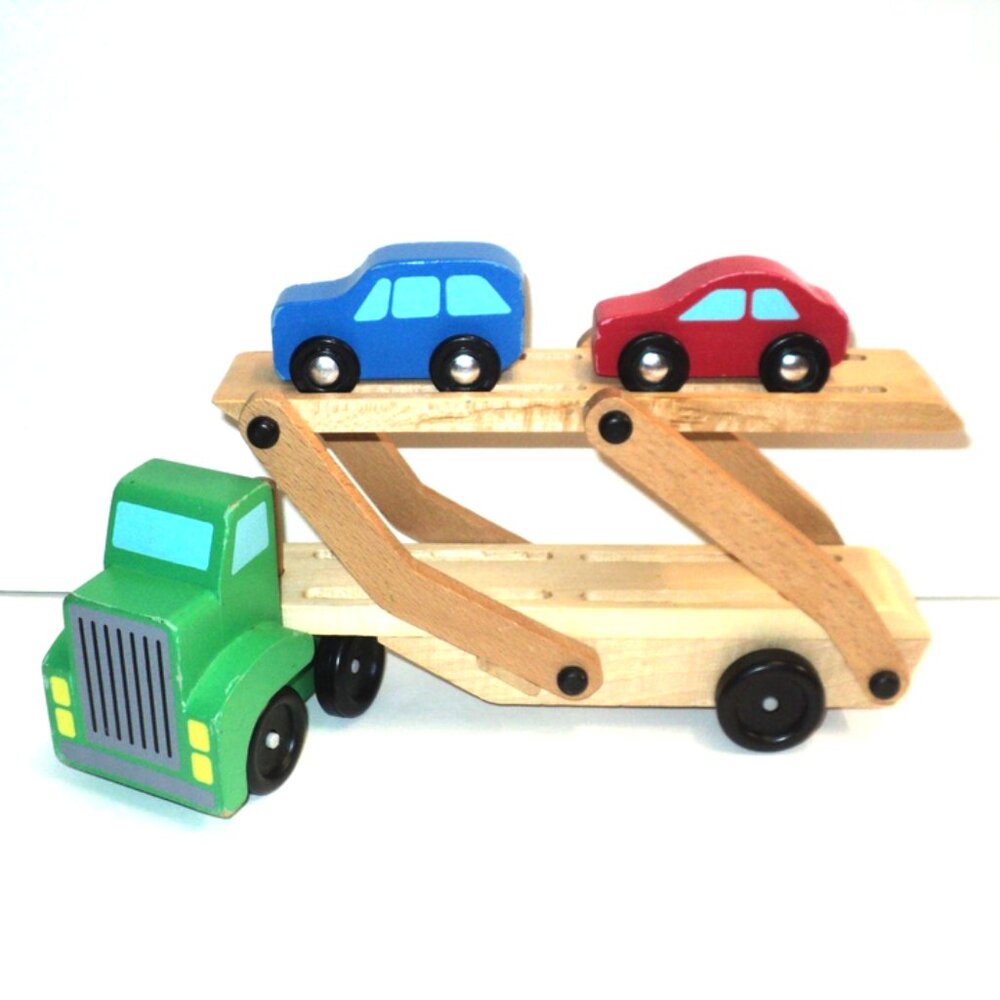 Melissa & Doug Car Carrier Classic Toy Wooden Truck & 2 Cars #4096 Wood